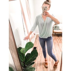 New York & Co Mint Blouse Quarter Sleeve